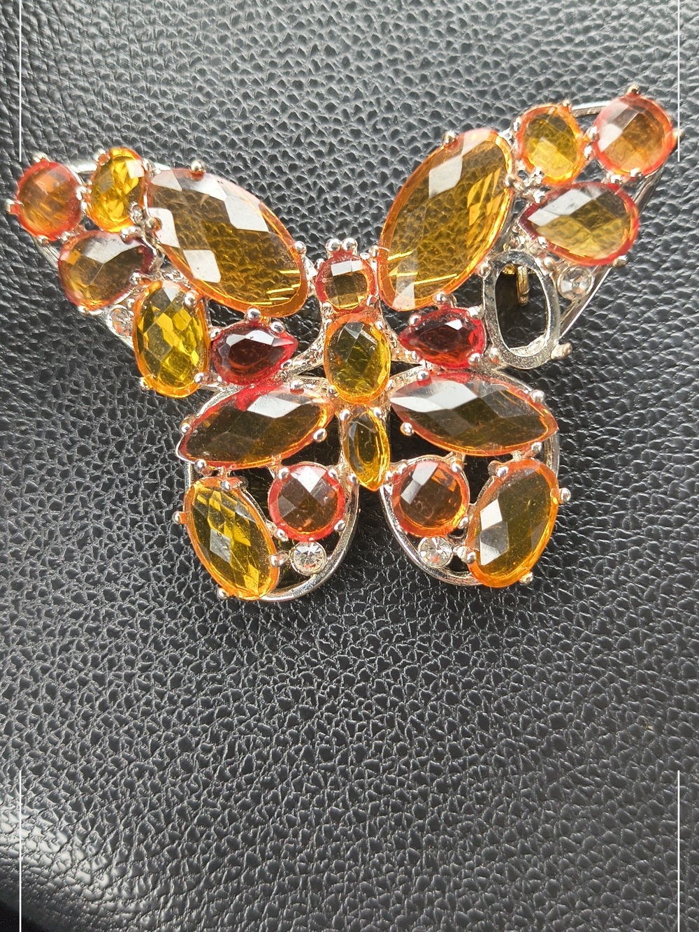 Butterfly Crystal Brooch - Amber & Red Woman's Jewelry
